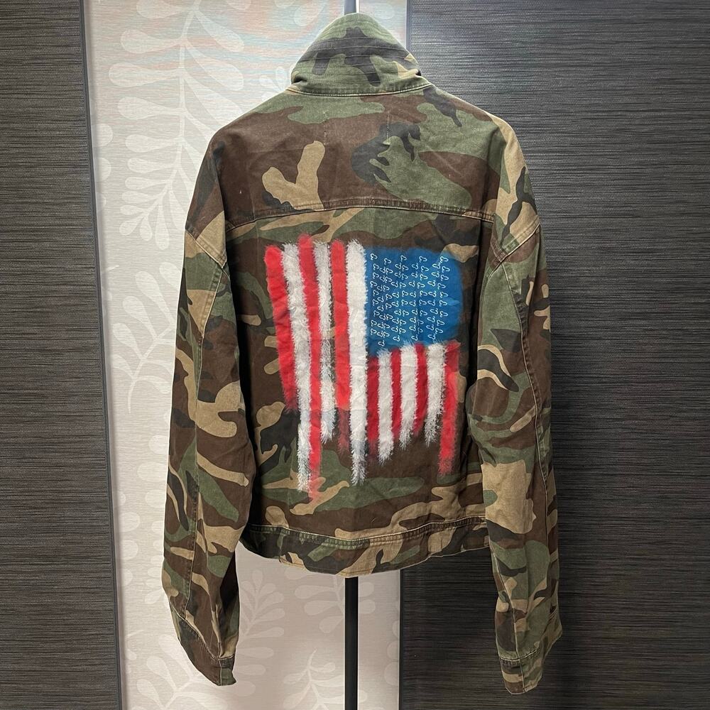 Camouflage American Flag Military Denim Jacket